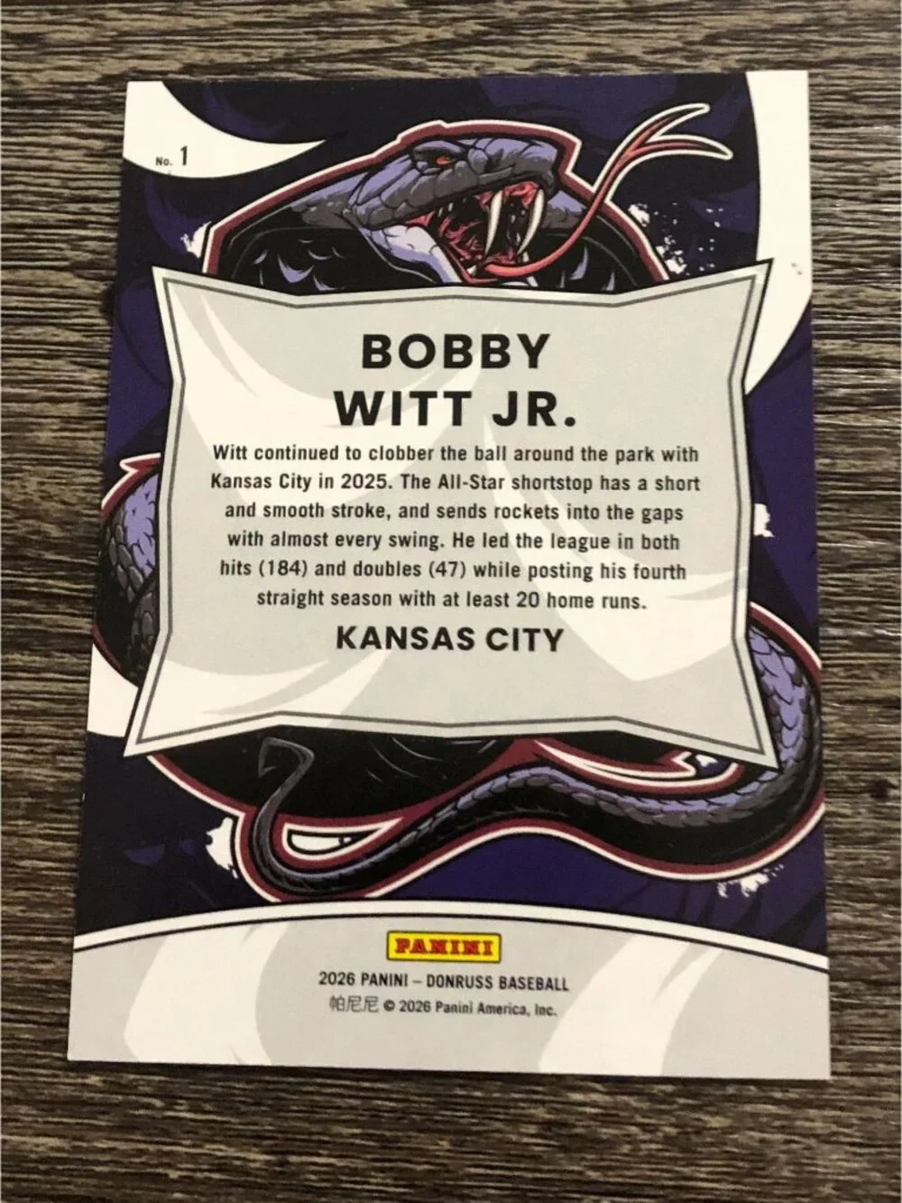 2026 Donruss Bobby Witt Jr Unleashed Purple Ice SP 45/99